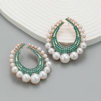 Zinklegierung Ohrstecker, mit Kunststoff Perlen, Modeschmuck & für Frau & mit Strass, keine, frei von Nickel, Blei & Kadmium, 58x51mm, verkauft von Paar