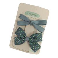 Alligator Hair Clip, Polyester and Cotton, with Iron, Bowknot, 2 pieces & for children, pea green, 60mm, Sold By Set