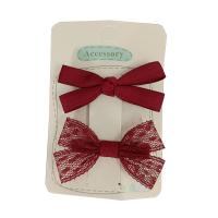Alligator Hair Clip, Lace, with Polyester and Cotton & Iron, Bowknot, 2 pieces & for children, red, 60mm, Sold By Set