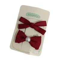 Alligator Hair Clip Lace with Polyester and Cotton & Plastic Pearl & Iron Bowknot 2 pieces & for children red 50-60mm Sold By Set