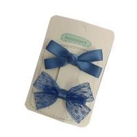Alligator Hair Clip Lace with Polyester and Cotton & Iron Bowknot 2 pieces & for children blue 60mm Sold By Set
