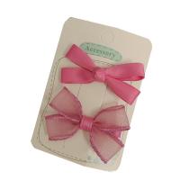 Alligator Hair Clip Spun Silk with Polyester and Cotton & Iron Bowknot 2 pieces & for children pink 60mm Sold By Set