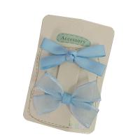 Alligator Hair Clip Spun Silk with Polyester and Cotton & Iron 2 pieces & for children skyblue 60mm Sold By Set