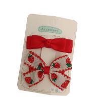 Alligator Hair Clip Polyester and Cotton with Iron Bowknot 2 pieces & for children red 60mm Sold By Set