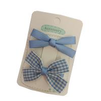 Alligator Hair Clip, Polyester and Cotton, with Iron, Bowknot, 2 pieces & for children, skyblue, 60mm, Sold By Set