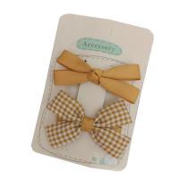 Alligator Hair Clip Polyester and Cotton with Iron Bowknot 2 pieces & for children yellow 60mm Sold By Set