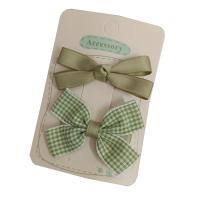 Alligator Hair Clip Polyester and Cotton with Iron Bowknot 2 pieces & for children green 60mm Sold By Set