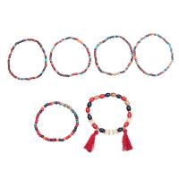 Glass Seed Beads Armband Set, med Polyester, 6 stycken & Bohemiska stilen & för kvinna, fler färger för val, Innerdiameter:Ca 55mm, Säljs av Ställ