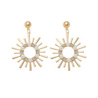 Tibetan Style Drop Earring, with Plastic Pearl, Flower, gold color plated, for woman & with rhinestone & hollow, 50x70mm, Sold By Pair