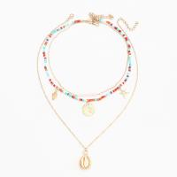 Zinc Alloy Necklace with Seedbead & Shell & Plastic Pearl with 1.77inch extender chain gold color plated multilayer & for woman Length Approx 16.33 Inch Approx 19.68 Inch Sold By PC