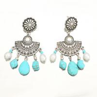 Zinklegierung Tropfen Ohrring, mit Türkis & Kunststoff Perlen, plattiert, Bohemian-Stil & für Frau, 35x73mm, verkauft von Paar