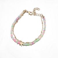 Tibetan Style Anklet, with Seedbead, with 1.96inch extender chain, Star, plated, Double Layer & for woman, more colors for choice, Length:Approx 7.08 Inch, Sold By PC