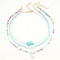 perles de rocaille en verre collier, avec turquoise & perle de plastique, multicouche & Style bohème & pour femme, Longueur:Environ 15.74 pouce, Environ 18.8 pouce, Environ 15.15 pouce, Vendu par PC
