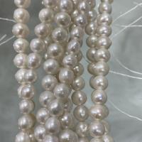 Natürliche Süßwasser, lose Perlen, Natürliche kultivierte Süßwasserperlen, Etwas rund, DIY, weiß, 6-7mm, verkauft per ca. 37 cm Strang
