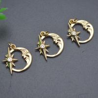 Brass Jewelry Pendants with Cubic Zirconia Moon and Star gold color plated DIY nickel lead & cadmium free Sold By PC