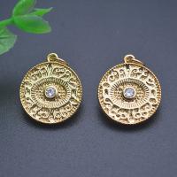 Brass Jewelry Pendants with Cubic Zirconia Flat Round gold color plated DIY nickel lead & cadmium free Sold By PC