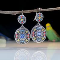 Tibetan Style Drop Earrings, with Resin, Flat Round, antique silver color plated, vintage & fashion jewelry & for woman & enamel, mixed colors, nickel, lead & cadmium free, 20x41mm, Sold By Pair