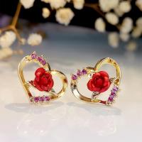 Zinc Alloy Stud Earring with Cubic Zirconia & Resin Heart gold color plated fashion jewelry & for woman & hollow mixed colors nickel lead & cadmium free Sold By Pair