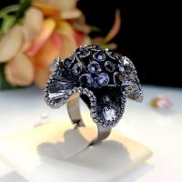 Tibetan Style Finger Ring, Flower, plated, fashion jewelry & for woman & with rhinestone, more colors for choice, nickel, lead & cadmium free, 32x33mm, Inner Diameter:Approx 18mm, Sold By PC