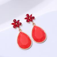 Tibetan Style Drop Earrings, with Glass, Teardrop, gold color plated, fashion jewelry & for woman & faceted, reddish orange, nickel, lead & cadmium free, 20x45mm, Sold By Pair
