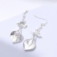 Zinc Alloy Drop Earrings with Plastic Pearl petals silver color plated fashion jewelry & for woman nickel lead & cadmium free Sold By Pair