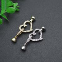 Brass Hook and Eye Clasp Heart plated DIY & micro pave cubic zirconia & hollow nickel lead & cadmium free Sold By PC