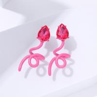 Brass Stud Earring with Cubic Zirconia fashion jewelry & for woman & enamel pink nickel lead & cadmium free Sold By Pair