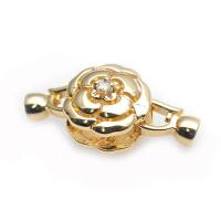 Brass Hook and Eye Clasp Flower gold color plated DIY & micro pave cubic zirconia nickel lead & cadmium free Sold By PC