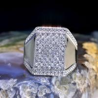 Zinc Alloy Finger Ring Square silver color plated fashion jewelry & micro pave cubic zirconia & for man nickel lead & cadmium free Sold By PC