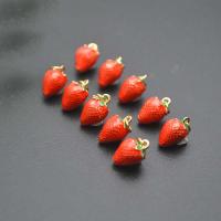 Brass Jewelry Pendants Strawberry gold color plated DIY & enamel red nickel lead & cadmium free Sold By PC