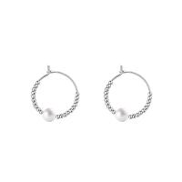 925 Sterling Silver Hoop Earrings, with Shell Pearl, fashion jewelry & for woman, nickel, lead & cadmium free, 22mm, Sold By Pair