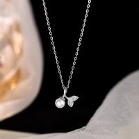 Cubic Zircon Micro Pave 925 Sterling Silver Necklace, with Plastic Pearl, fashion jewelry & micro pave cubic zirconia & for woman, nickel, lead & cadmium free, Length:Approx 17.91 Inch, Sold By PC