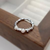 Ezüst ékszer Finger Ring, 925 ezüst, -val Édesvízi gyöngy, divat ékszerek & a nő, nikkel, ólom és kadmium mentes, Belső átmérő:Kb 17mm, Által értékesített PC