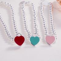 925 Sterling Silver Necklaces, with 1.18inch extender chain, Heart, fashion jewelry & for woman & epoxy gel, more colors for choice, nickel, lead & cadmium free, Length:Approx 6.3 Inch, Sold By PC