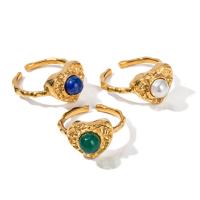 Stainless Steel Finger Ring 304 Stainless Steel with Lapis Lazuli & Shell Pearl & Green Agate 18K gold plated fashion jewelry & Unisex Sold By PC