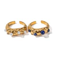 Stainless Steel Finger Ring, 304 Stainless Steel, with Lapis Lazuli & Shell Pearl, 18K gold plated, fashion jewelry & different materials for choice & Unisex, Sold By PC