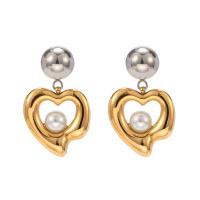 Stainless Steel Drop Earring 304 Stainless Steel with Plastic Pearl Heart Vacuum Ion Plating fashion jewelry & for woman Sold By Pair