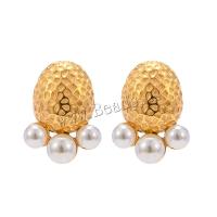 Stainless Steel Stud Earrings 304 Stainless Steel with Plastic Pearl 18K gold plated fashion jewelry & for woman golden Sold By Pair