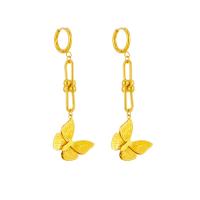 Titanium Steel  Earring Butterfly 18K gold plated fashion jewelry & for woman golden 65mm Sold By Pair