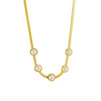 Titanium Steel Necklace with Plastic Pearl with 1.97inch extender chain 18K gold plated fashion jewelry & for woman golden Sold Per Approx 15.75 Inch Strand