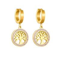 Titanium Steel  Earring plated fashion jewelry & for woman & with rhinestone golden Sold By Pair