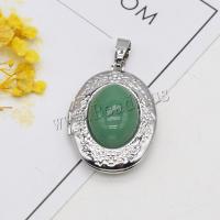 Zinc Alloy Pendants with Gemstone Oval silver color plated DIY nickel lead & cadmium free Sold By PC