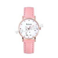 Women Wrist Watch PU Leather with Glass & 304 Stainless Steel & Zinc Alloy Round rose gold color plated fashion jewelry & Chinese movement & for woman & with rhinestone Length Approx 235 mm Sold By PC