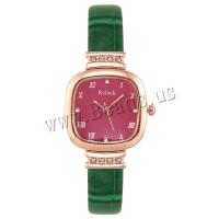 Women Wrist Watch PU Leather with Glass & 304 Stainless Steel & Zinc Alloy Square rose gold color plated fashion jewelry & Chinese movement & for woman & with rhinestone Length Approx 215 mm Sold By PC