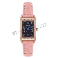 Women Wrist Watch, PU Leather, with Glass & 304 Stainless Steel & Tibetan Style, Rectangle, rose gold color plated, fashion jewelry & Chinese movement & for woman & with rhinestone, more colors for choice, 30x8mm, Length:Approx 220 mm, Sold By PC