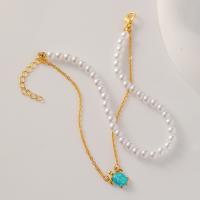 Tibetan Style Anklet, with Plastic Pearl, with 5cm extender chain, Turtle, plated, Double Layer & fashion jewelry & for woman, nickel, lead & cadmium free, Length:Approx 73 cm, Sold By PC