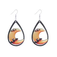 Tibetan Style Drop Earrings, with Wood, printing, Halloween Design & fashion jewelry & different designs for choice & for woman, nickel, lead & cadmium free, Sold By Pair