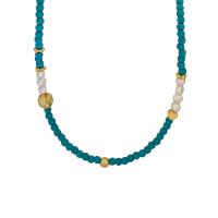 Ожерелья из бирюзы, бирюза, с Пресноводные жемчуги & Латунь, с 5CM наполнитель цепи, Связанный вручную, ювелирные изделия моды & Женский, цвет голубое озеро, длина:Приблизительно 40 см, продается PC