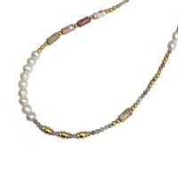 Natural Gemstone Necklace, Natural Stone, with Freshwater Pearl & Brass, with 5CM extender chain, handmade, fashion jewelry & for woman, multi-colored, Length:Approx 40 cm, Sold By PC