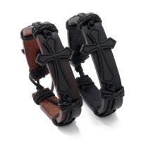 PU leder koord armbanden, met Wax & Zinc Alloy, verschillende stijlen voor de keuze & voor de mens, zwart, 17-18CM, Verkocht door PC
